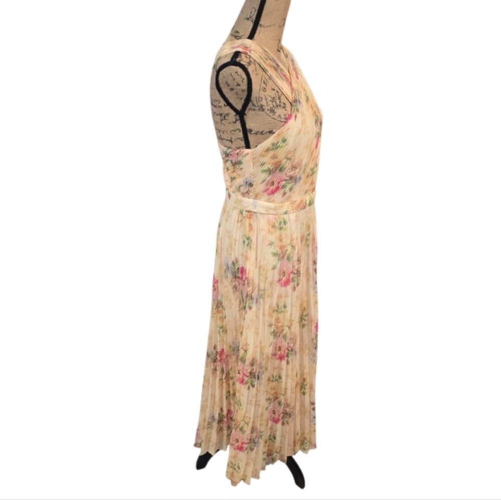 Ted Baker Amerah Light Yellow Pink Cross Front Pleated Midi Dress Size 3 Med 8 - Picture 3 of 16